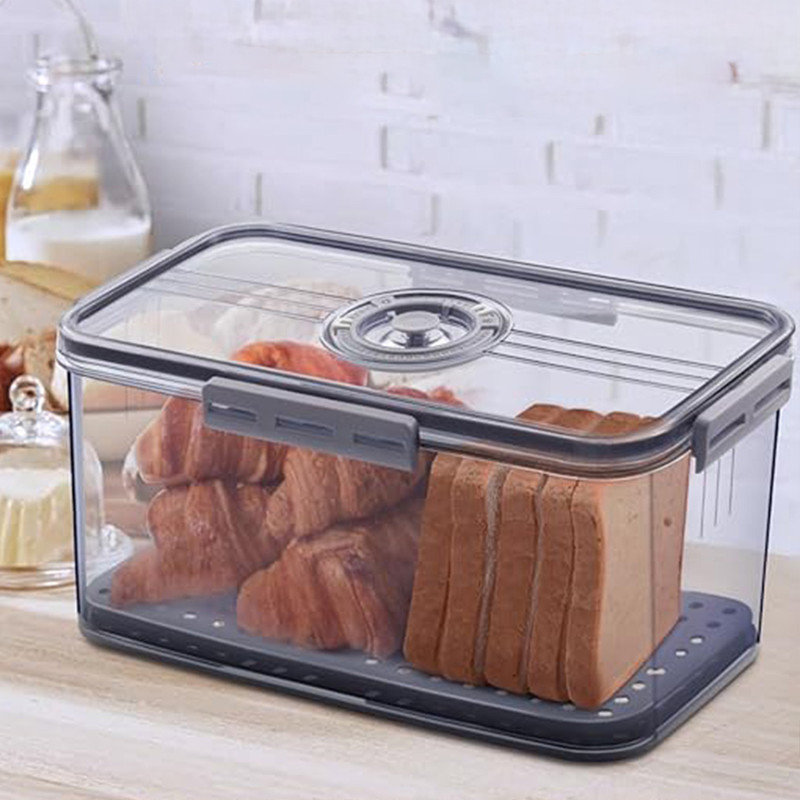 Large Gray Airtight Plastic Bread Storage Box with Lid