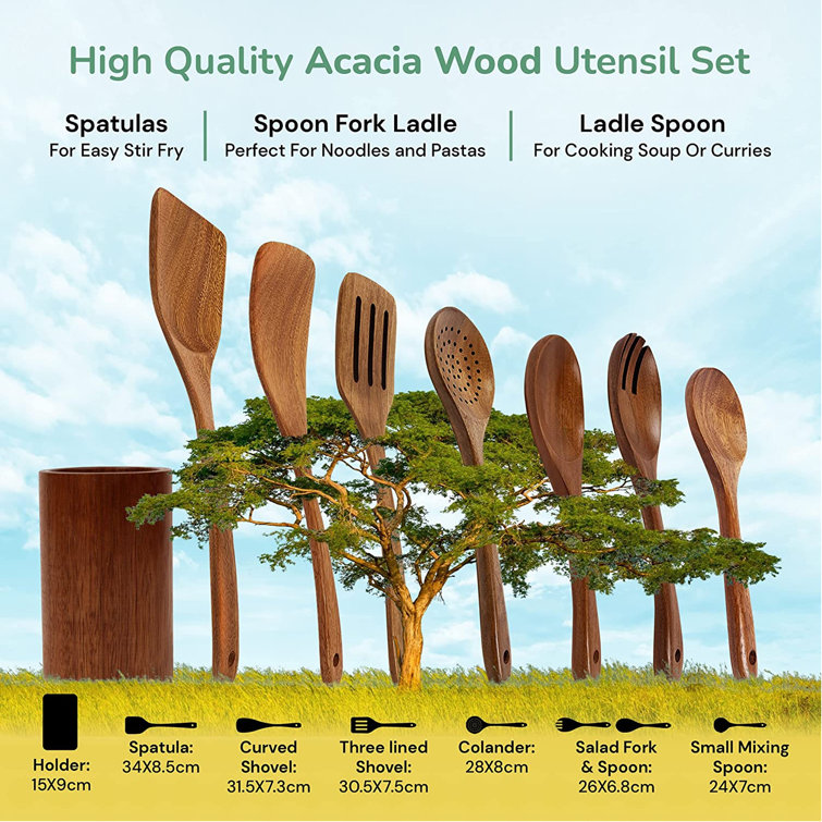 Wooden Utensil Set with a Holder (8 Piece)