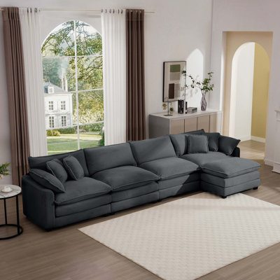 Canapé en velours côtelé moderne avec 4 places avec 1 tabouret en velours côtelé, fauteuil de bureau confortable, facile à assembler avec 2 coussins et 4 coussins décoratifs
