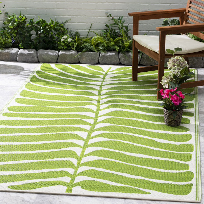 Tapis d'extérieur imperméable en plastique à paille Joelouis, Rectangle de 5 pi x 8 pi, Hilo - Vert