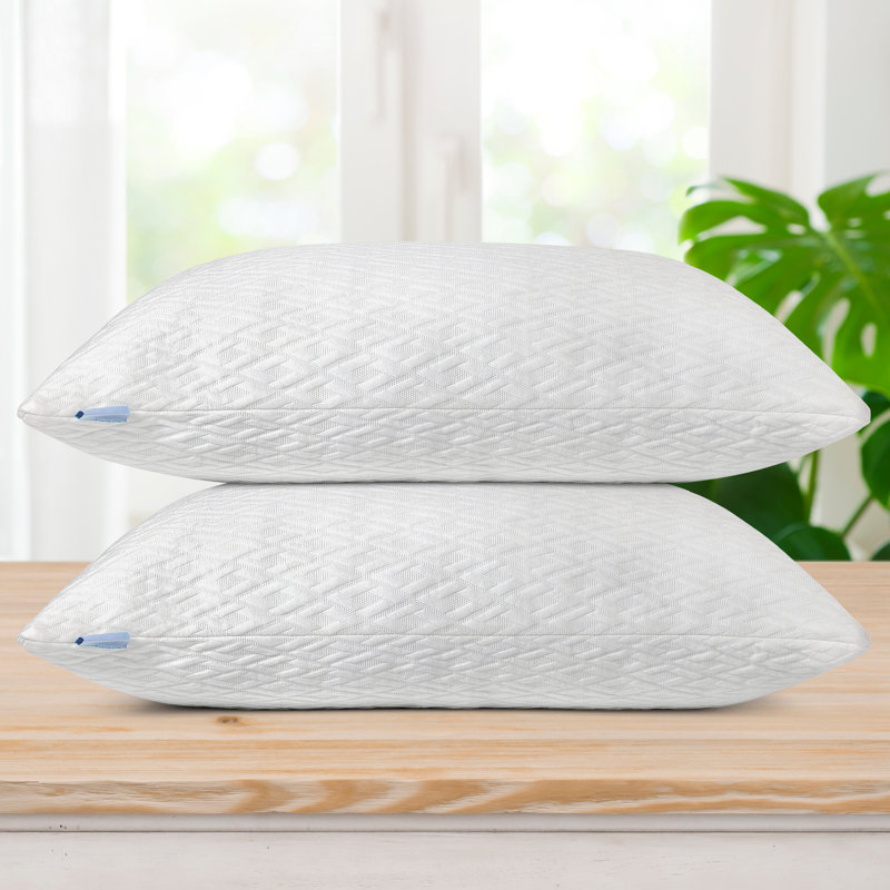 King Size White Bamboo Cooling Memory Foam Pillows, Set of 2