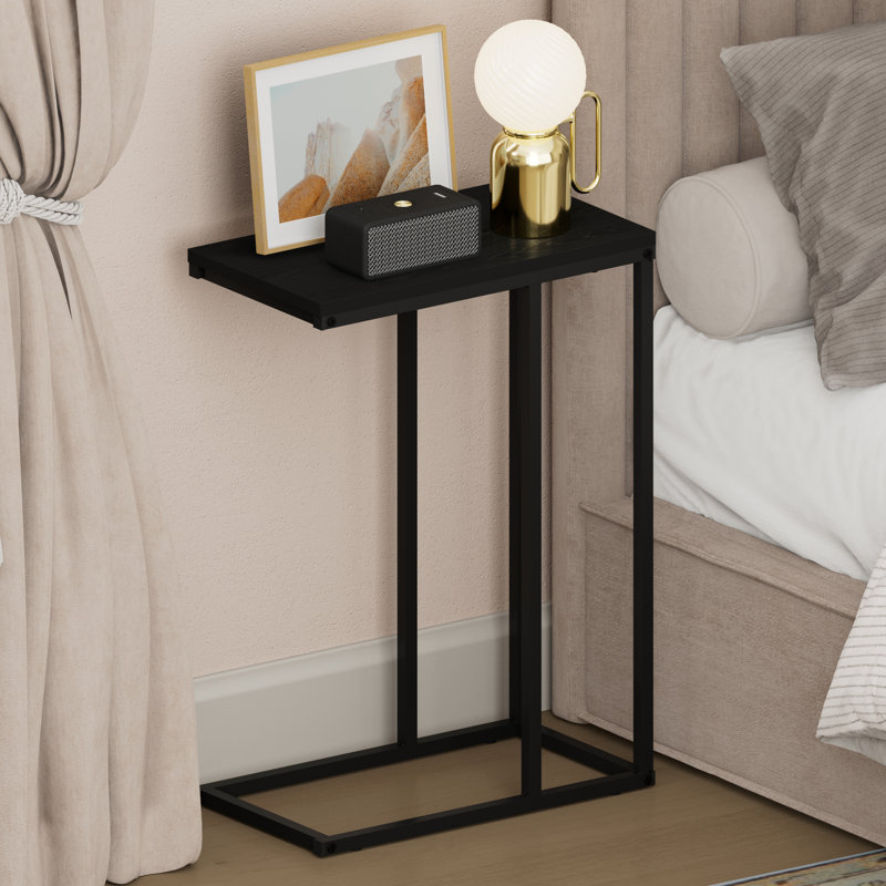 Table de chevet Furinno CAMNUS, table de chevet en C, table d'appoint à cadre en métal, table de bout, table de chevet, pour salon, chambre à coucher, Americano