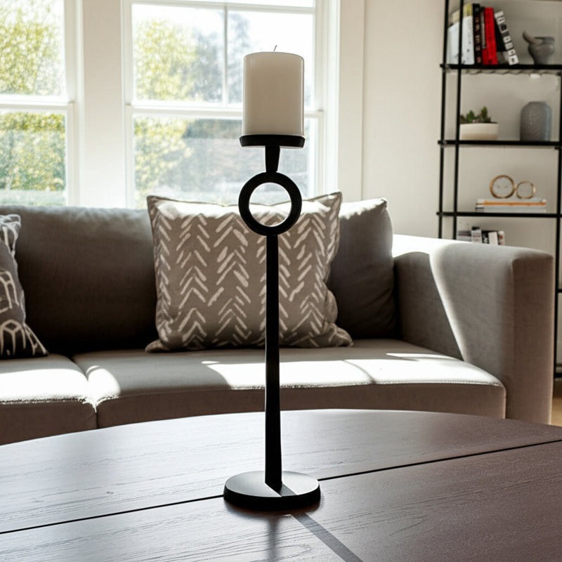 Porte-bougie simple en fer noir moderne, H 21 po x l 6 po x P 6 po, Noir