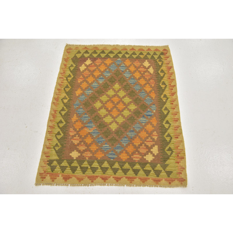 Tapis zone en laine vert/brun 3 pi x 3 pi 5 po one-of-kind à la main noué la Lorain