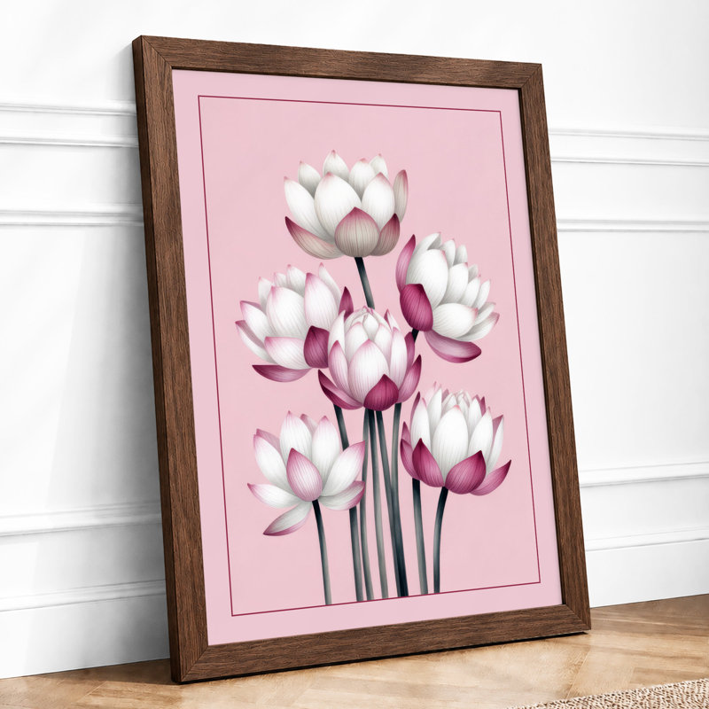 Lotus Blooms Botanical - Framed Print, A2 - 59.4 x 42.0 cm, Walnut