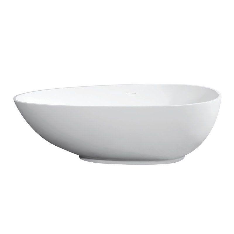 Kingston Brass Arcticstone 67-Inch Solid Surface Egg Shaped Double Ended Freestanding Tub with Drain, White