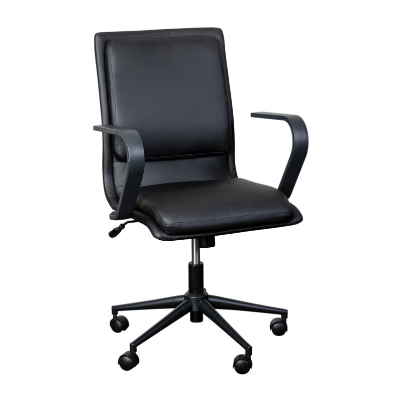 Mid-Back Designer Upholstered Swivel Executive Office Chair with Armrests, Black, Black