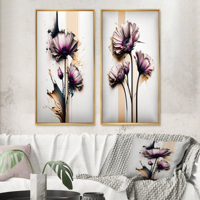 «Pink Gerbera Flower On Abstract Fusion», 2 pièces sur toile