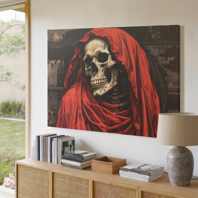 Art mural sur toile, squelette rouge, symbole de la garde de la mort, art d'Halloween, prêt à accrocher, décor de galerie, décoration moderne