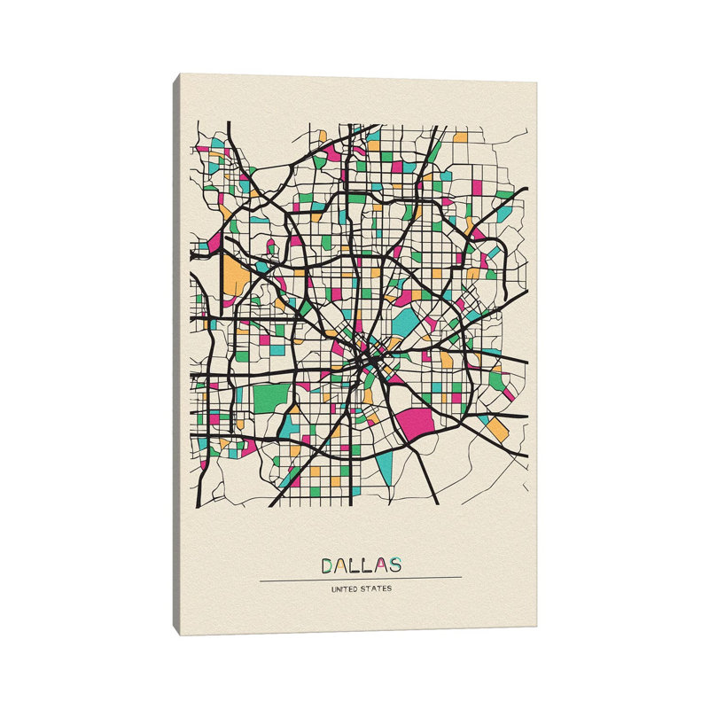 «Dallas, Texas Map» par Ayse Deniz Akerman - impression sur toile tendue, H 18 po x l 12 po x P 1,5 po