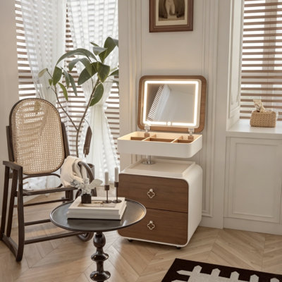 Meuble-lavabo moderne en bois massif compact avec plateau relevable et 2 tiroirs Modern Minimalist