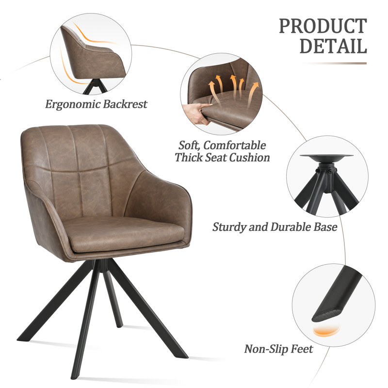 51.5cm H Upholstered Metal Upholstered Back Armchair, Dark Brown PU, 2