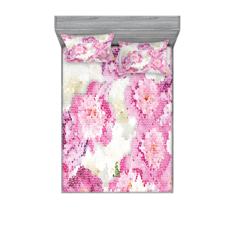 Microfiber Floral Sheet Set, Queen Sheet Set with Fitted Sheet