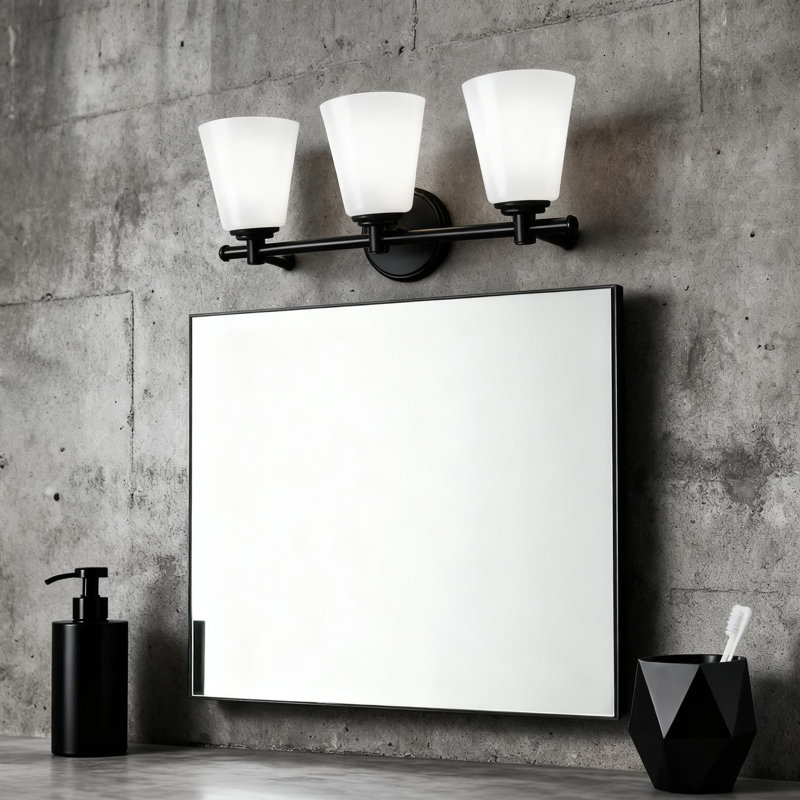 Éclairage pour meuble-lavabo 3 lumières avec abat-jour en verre givré, applique murale moderne pour miroir, douille E26 (ampoules non incluses)