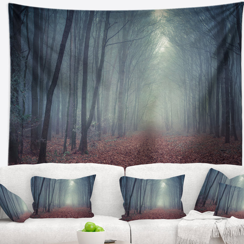 Misty de polyester rétro de style rétro dans la forêt tapisserie avec accessoires suspendus inclus, H 68 po x l 80 po