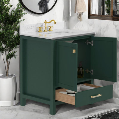 Elegant Green Vanity Cabinet With Sink, Solid Wood, Modern Design