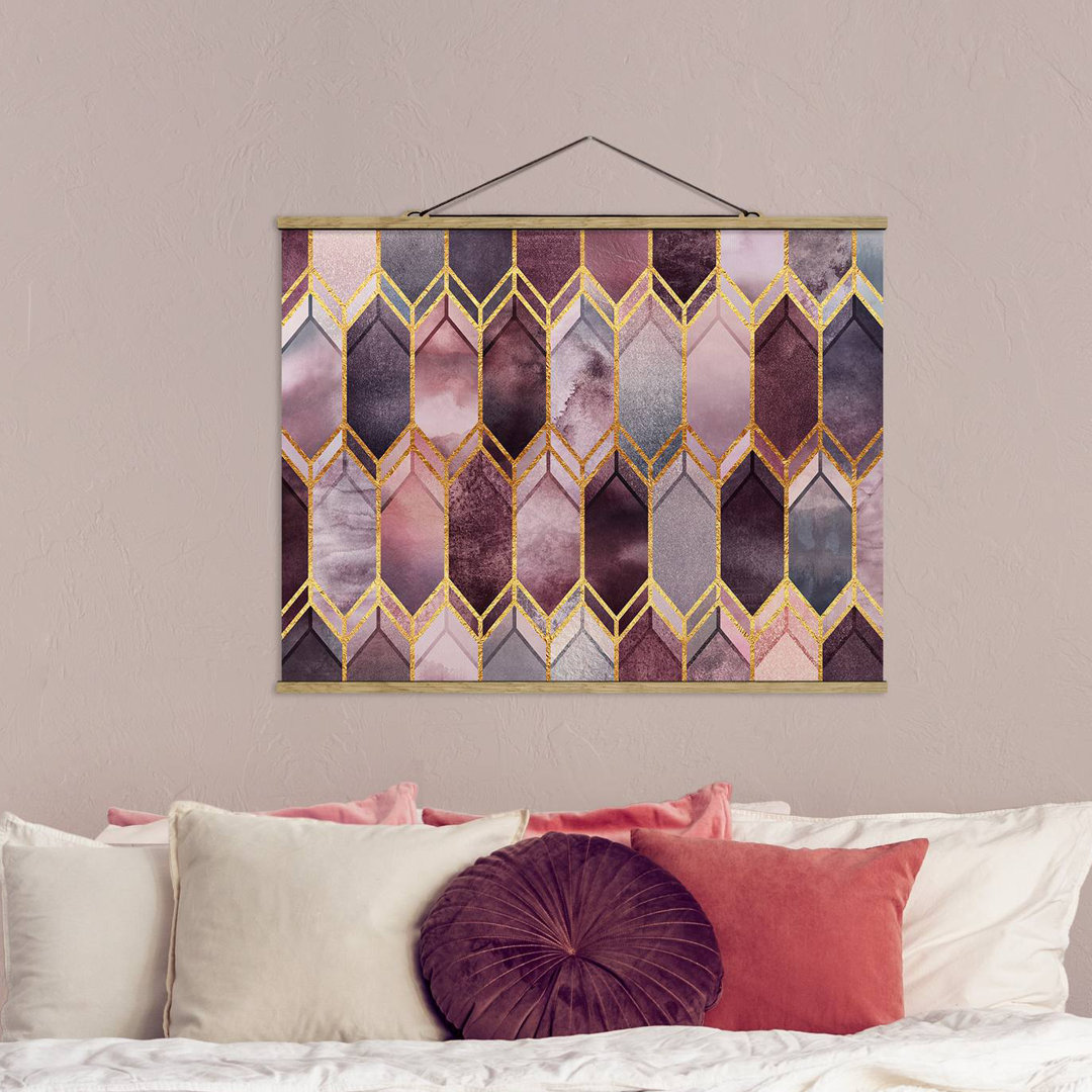 Stoffbild Buntglas Geometric Rosé Gold von Elisabeth Fredriksson