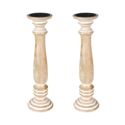 2 Piece Solid Wood Tabletop Pillar Set