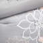 Literie grand gris / pêche - coton imprimé, floral, rembourrage, jupe de lit et 3 coussins rembourrés, design,-119104857-119104858