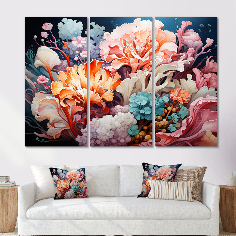 Ensemble de salon art mural rose anémone rose, Toile tendue, H 40 po x l 60 po x P 1 po