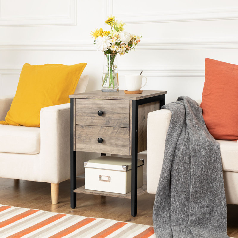 Kearie 24'' Tall 2 - Drawer Iron Nightstand with Storage, Brown