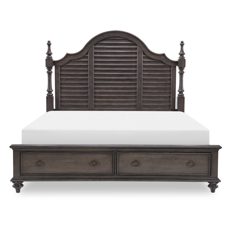 King Gray and Brown Wood Poster Bed with Storage