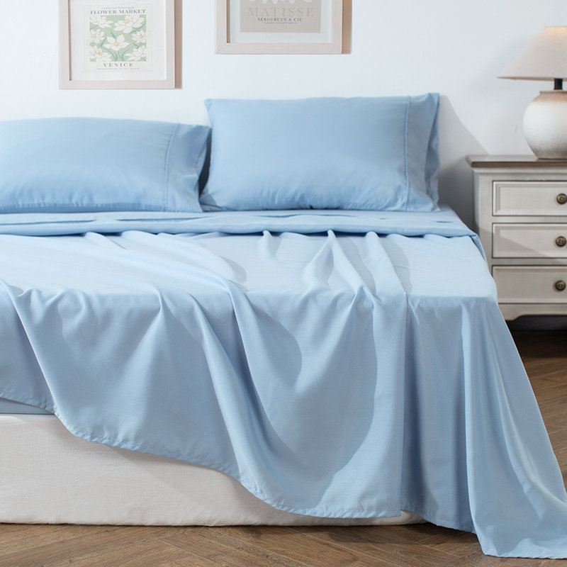 Ensemble de draps en microfibre Kasentex 1800 Series - Blue King, Ensemble de draps pour grand lit avec 2 taies d'or