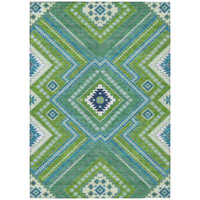 HomeRoots 3' X 5' Lime Green Aqua And Ivory Tribal Washable Indoor Outdoor Area Rug