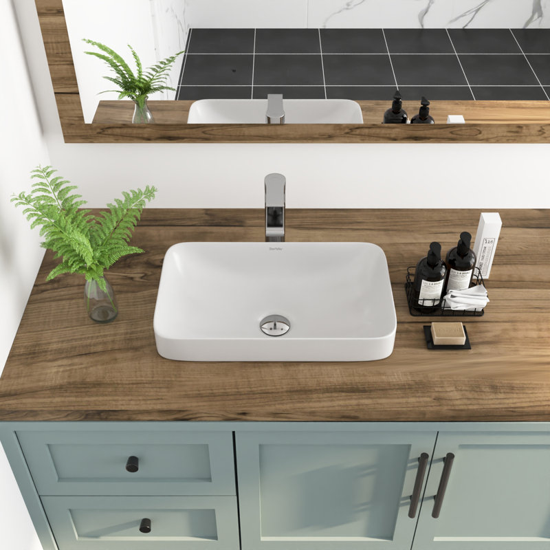 DeerValley Ally 19'' x 12'' Drop-In Bathroom Sink Semi-Recessed Vessel Sink Rectangular Above Counter Basin, White