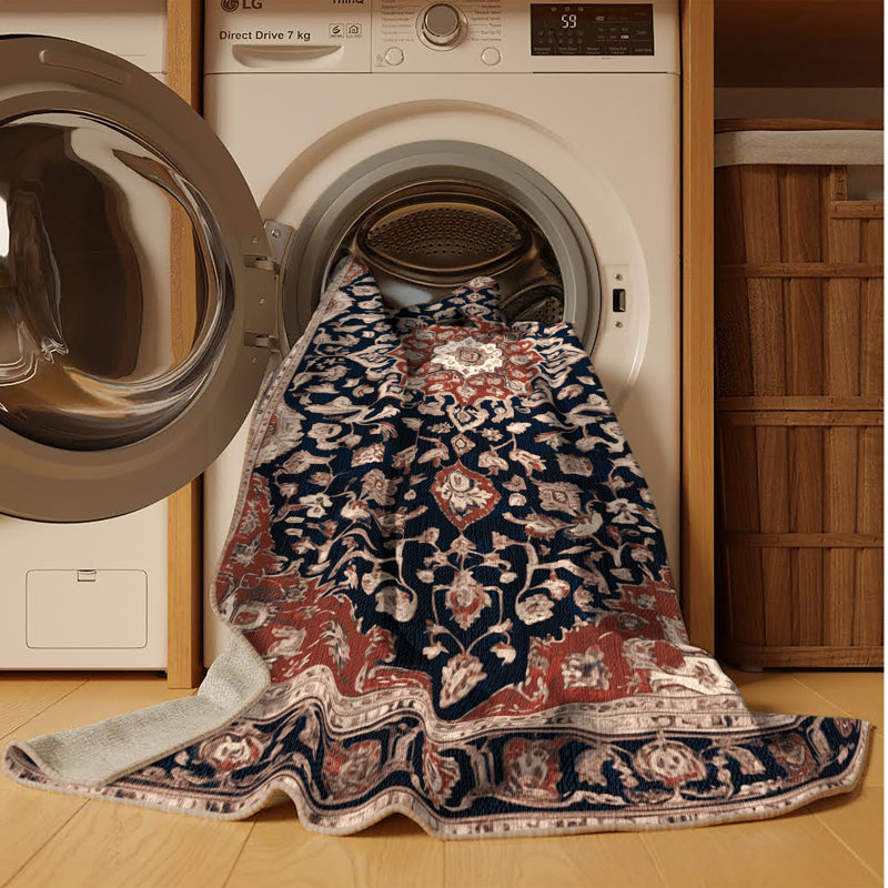 Machine Washable Persian Beige Area Rug, Round 8'