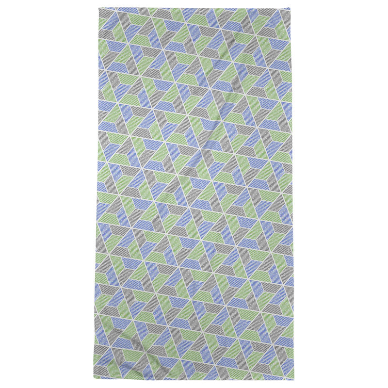 Serviette de bain trapézoïde, Vert, bleu et gris