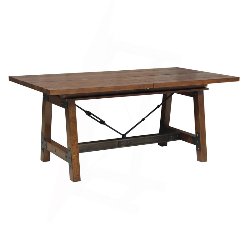 Unique Look Wood Framing 1Pc Dining Table W Extension Leaf Industrial Design Casual Dining Furniture