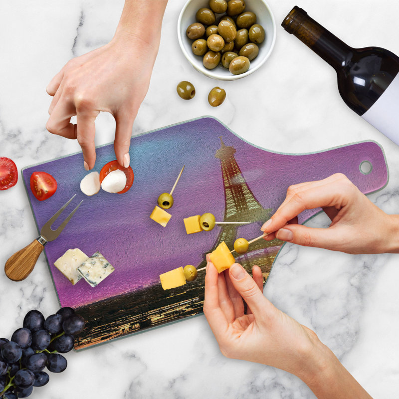 Ambesonne Eiffel Tower Tempered Glass Cutting Board Colourful Sky Paris Multicolor