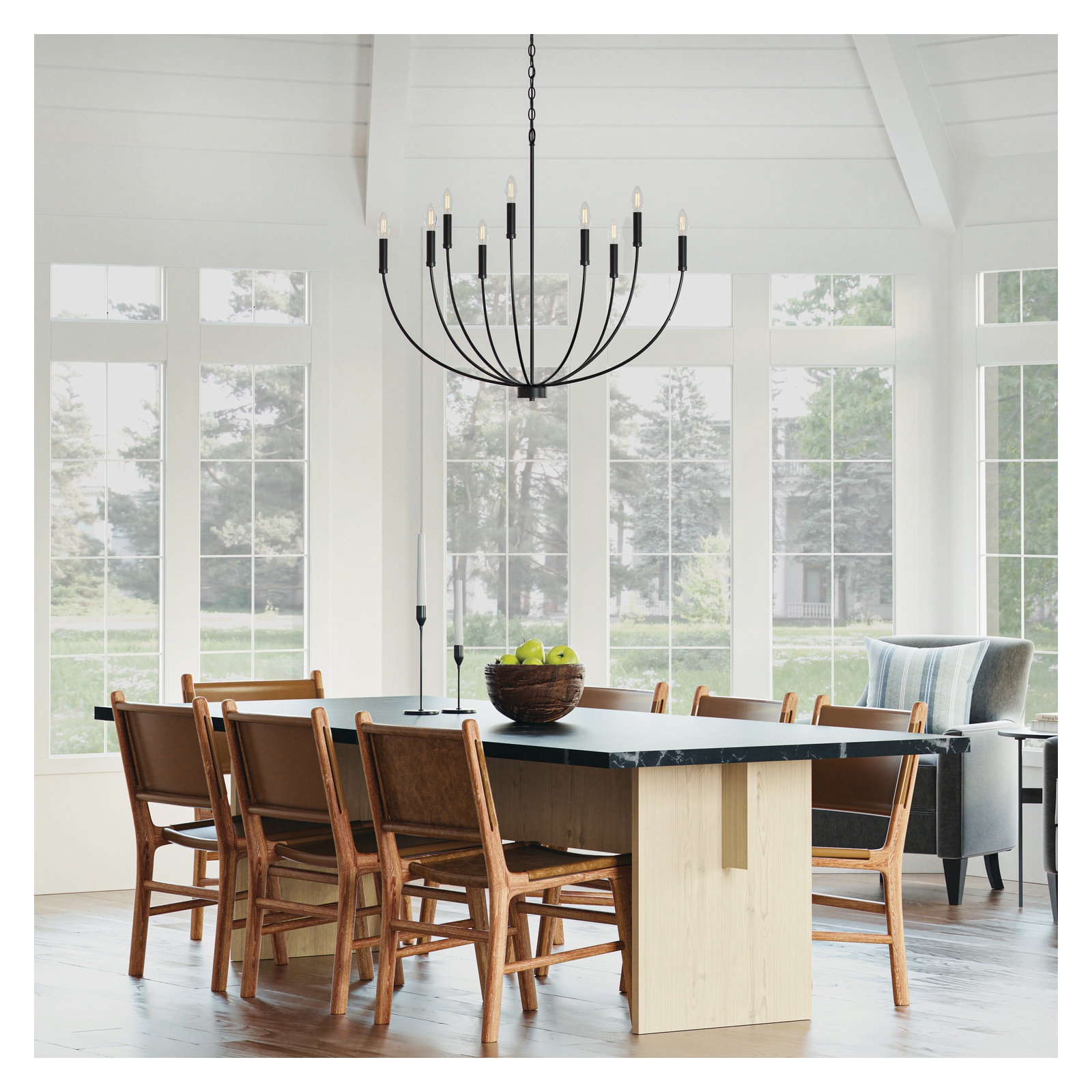 Ansley Dimmable Classic / Traditional Chandelier, Black, 9 Lights