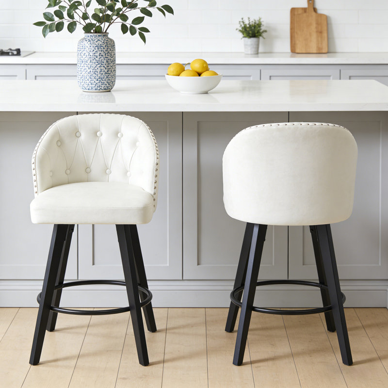 Tabourets de bar à hauteur de comptoir, tabouret de bar pivotant avec dossier, Blanc