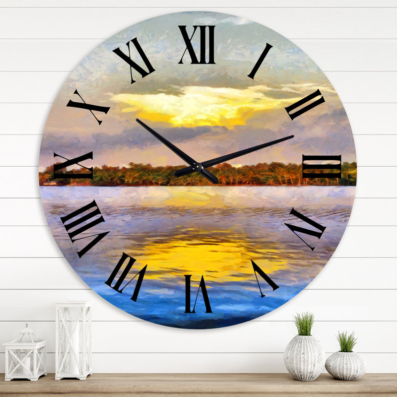 Golden Reflection of Sunshine on Lake - Horloge murale traditionnelle, Moyen