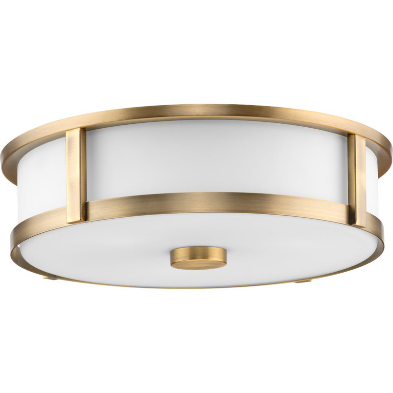Three-Light New Traditional Flush Mount, Vintage Brass