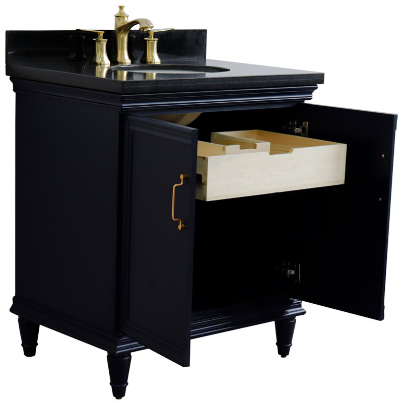 Ensemble de meuble-lavabo simple 31 po Nerys, Bleu, Granite noir Galaxy