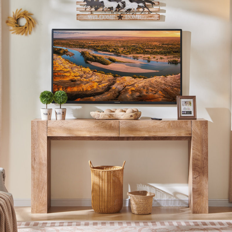 63-Inch Farmhouse Console Table - Rectangular Sofa Table Behind Couch, Entryway Table For Foyer, Hallway, Living Room