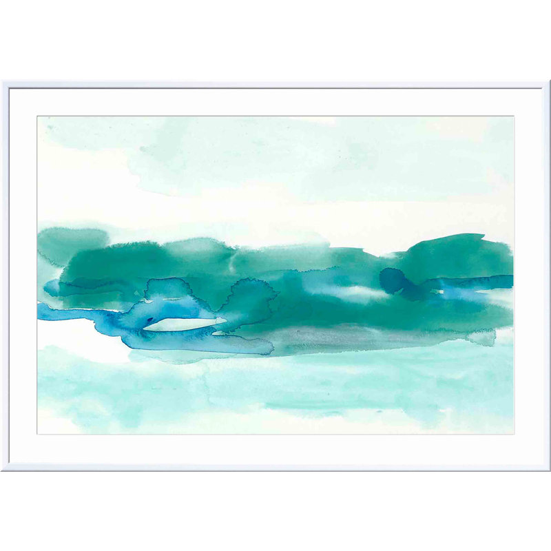 «Teal Coast I» par June Erica Vess - peinture encadrée, Blanc, H 36 po x l 36 po