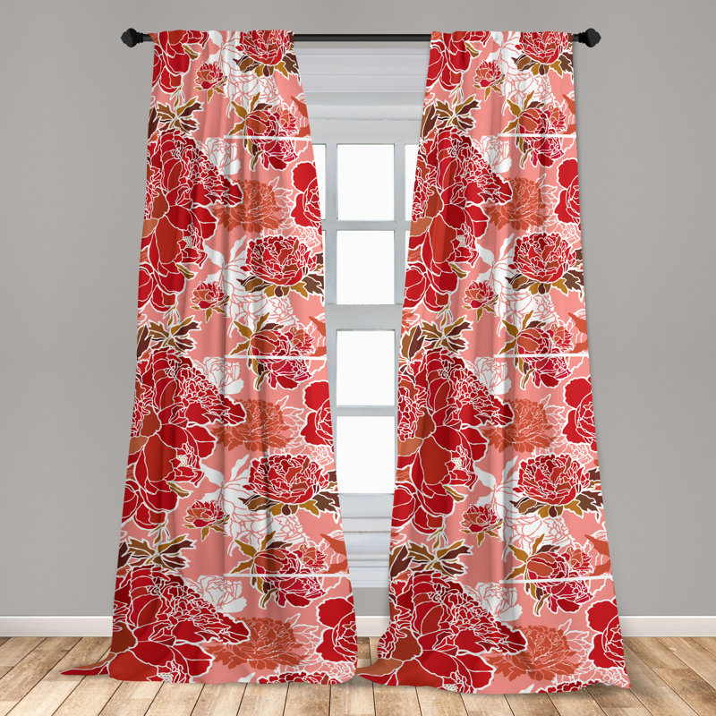 Ruby Dark Salmon Floral Microfiber Sheer Curtain Panels, 63"