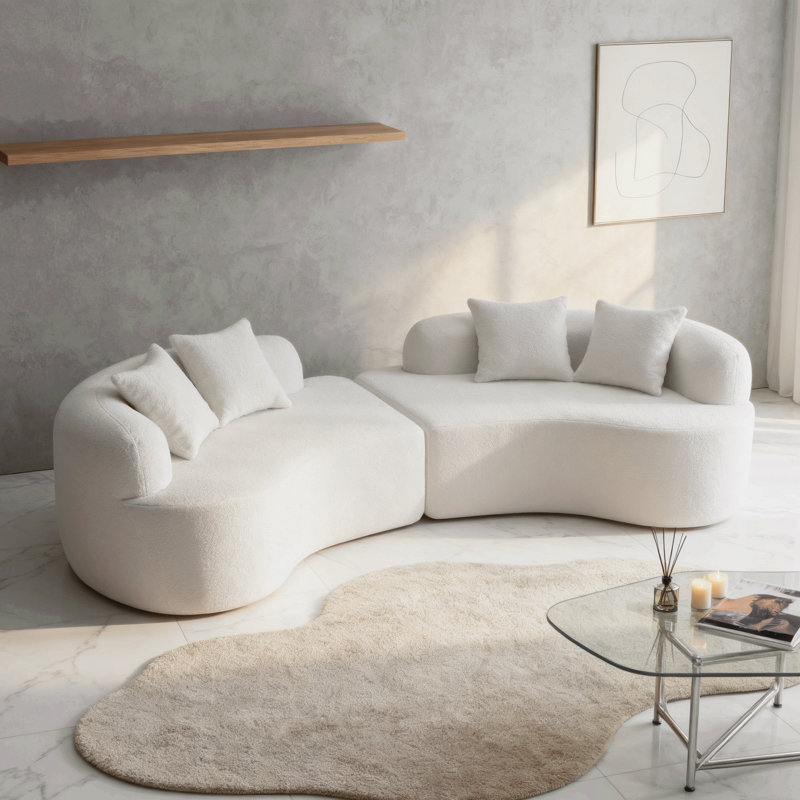Canapé modulaire incurvé moderne en tissu Teddy, canapé à nuage confortable de style minimaliste pour le salon, sans canapé à compression