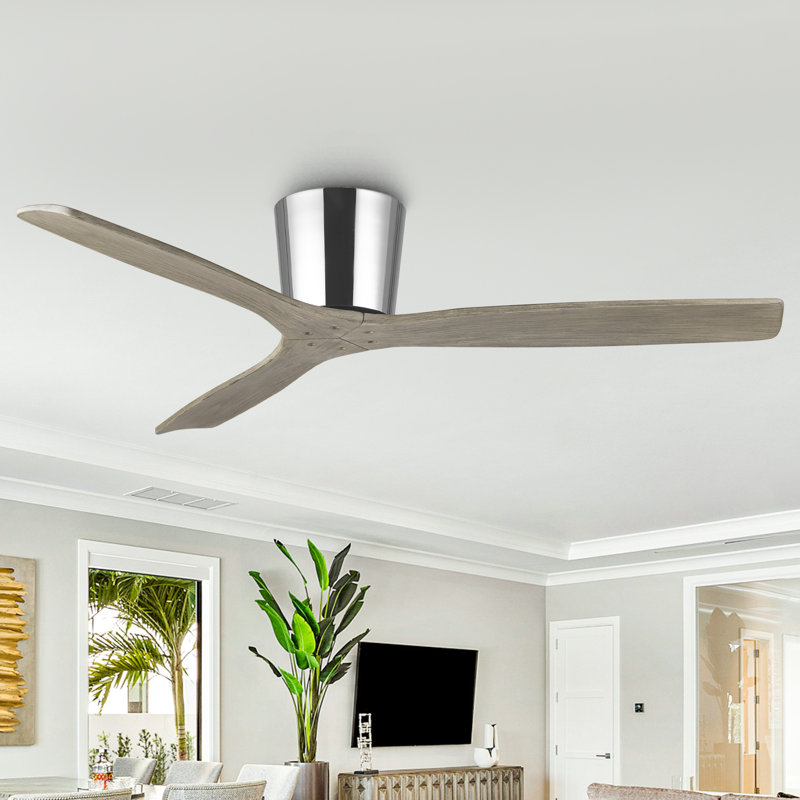 Ventilateur de plafond encastré à pales en bois massif 54 po Farmhouse sans lumières, moteur à courant continu réversible à 6 vitesses, minuterie, télécommande incluse