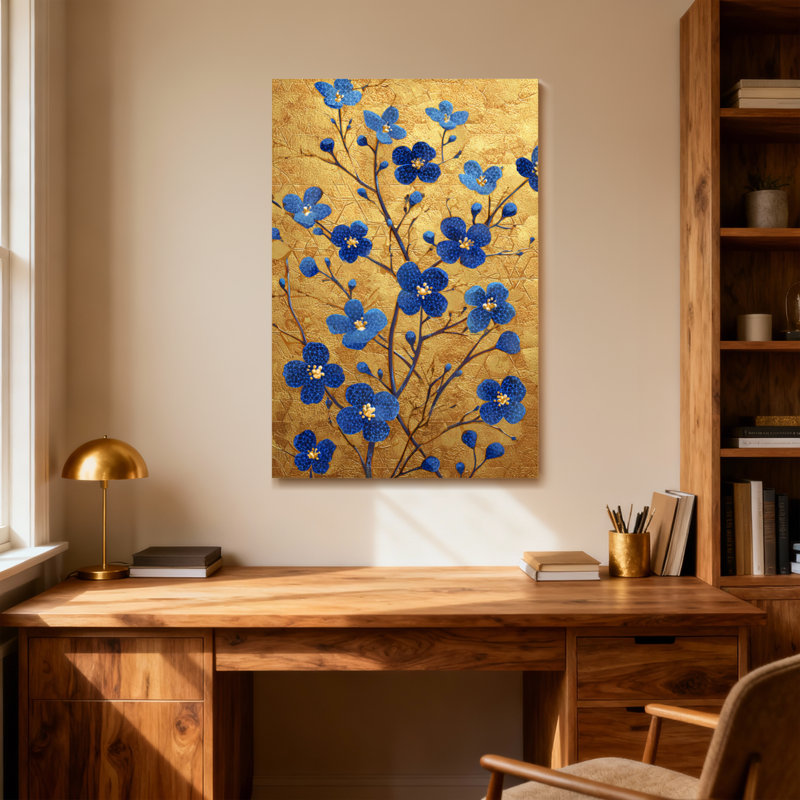 Plantes et fleurs Fleurs bleues sur fond doré