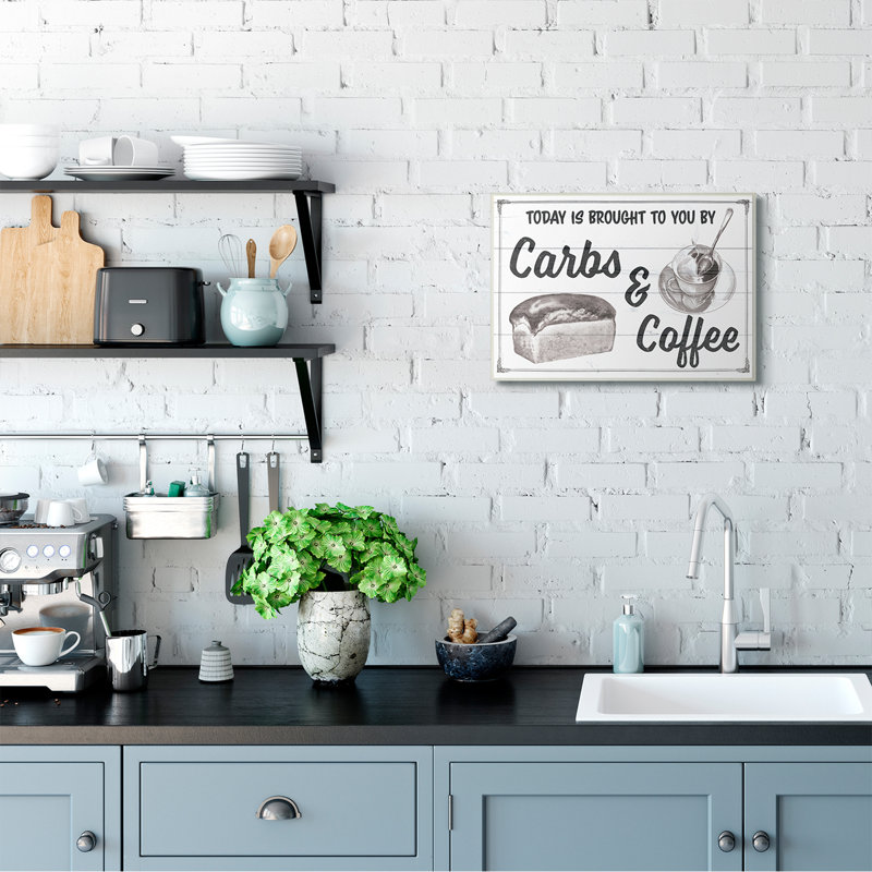 «Carbs and Coffee Kitchen Humor Rustic Word Design» par The samedi Evening Post, impression sur toile non encadrée