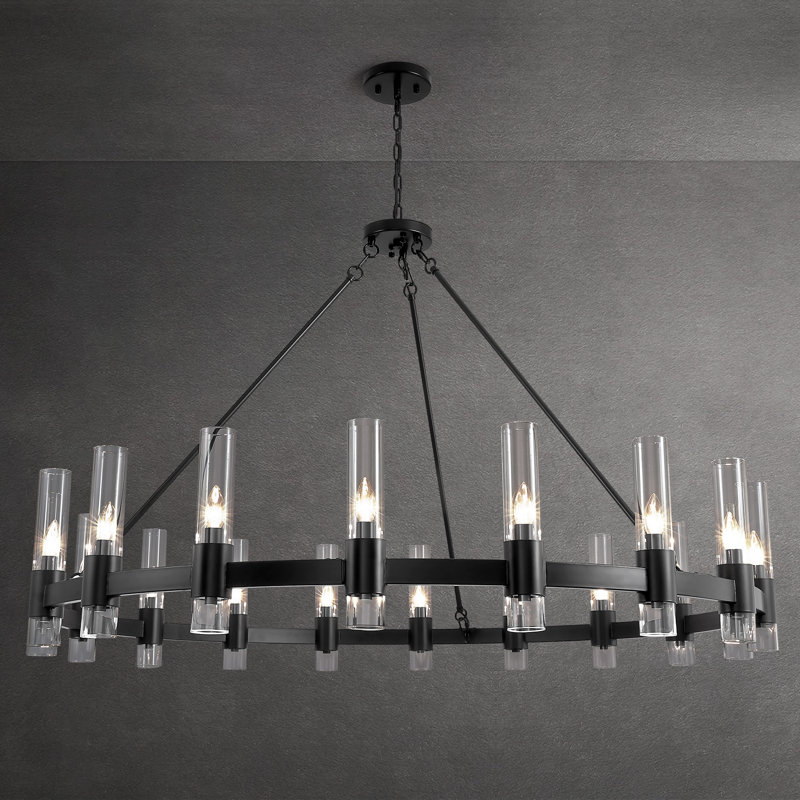 60" 18-Light Glass Shade Wagon Wheel Chandelier