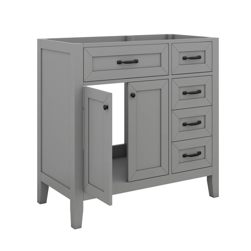 Meuble-lavabo 36 po sans lavabo, base d'armoire seulement, armoire de salle de bain avec 3 tiroirs et 2 portes, structure de meuble-lavabo en bois massif