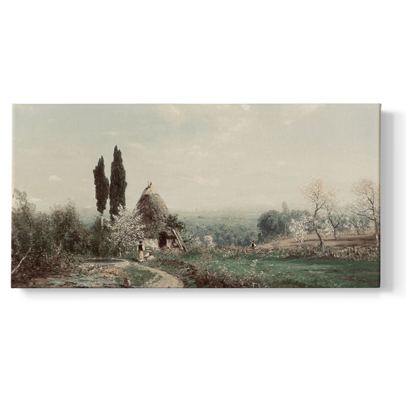 Paysage, série D XXXVII, toile tendue avec châssis, prête à être accrochée, H 17 po x l 33 po, Doré