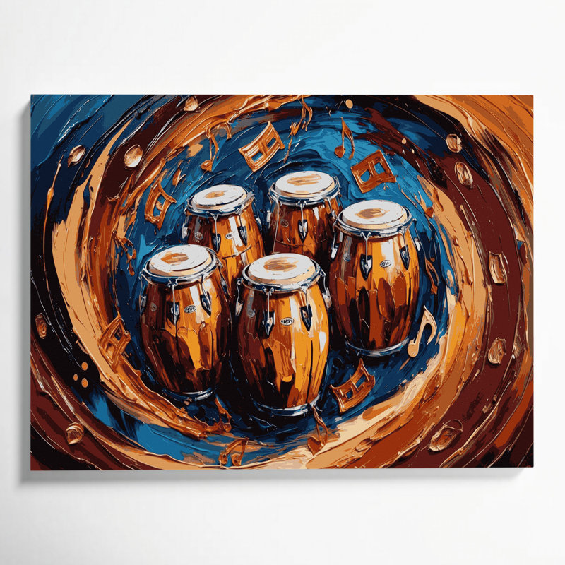 «Music Bongo Drums», art mural sur toile brune, H 11 po x l 14 po