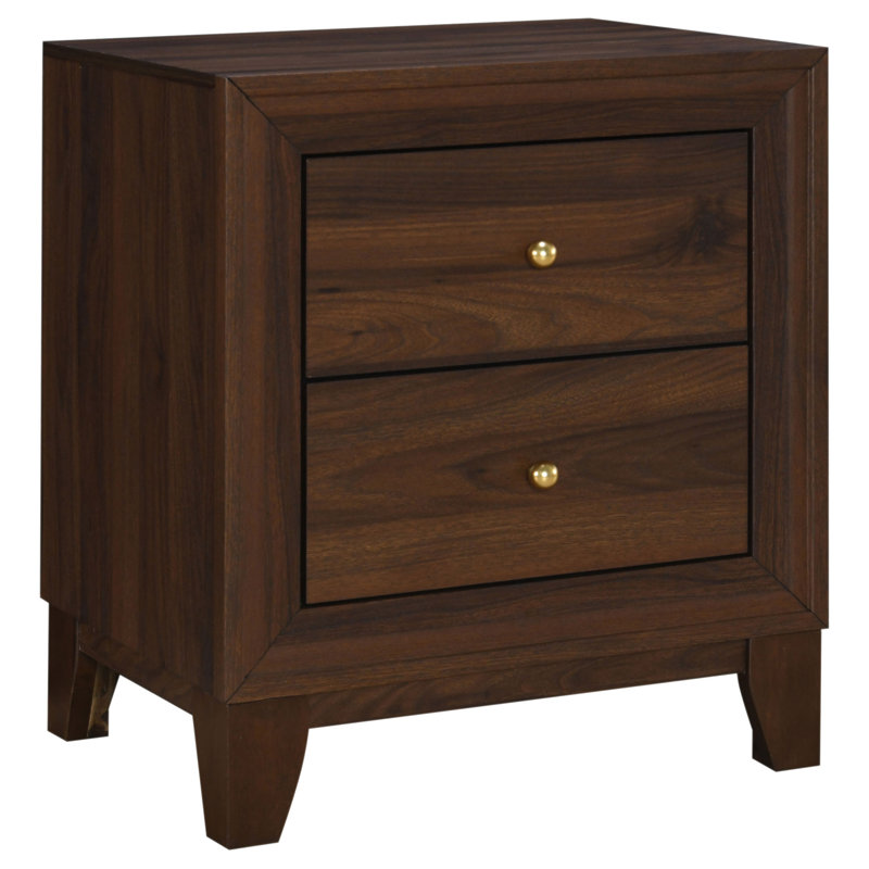 Anza Walnut 2-Drawer Nightstand Bedside Table